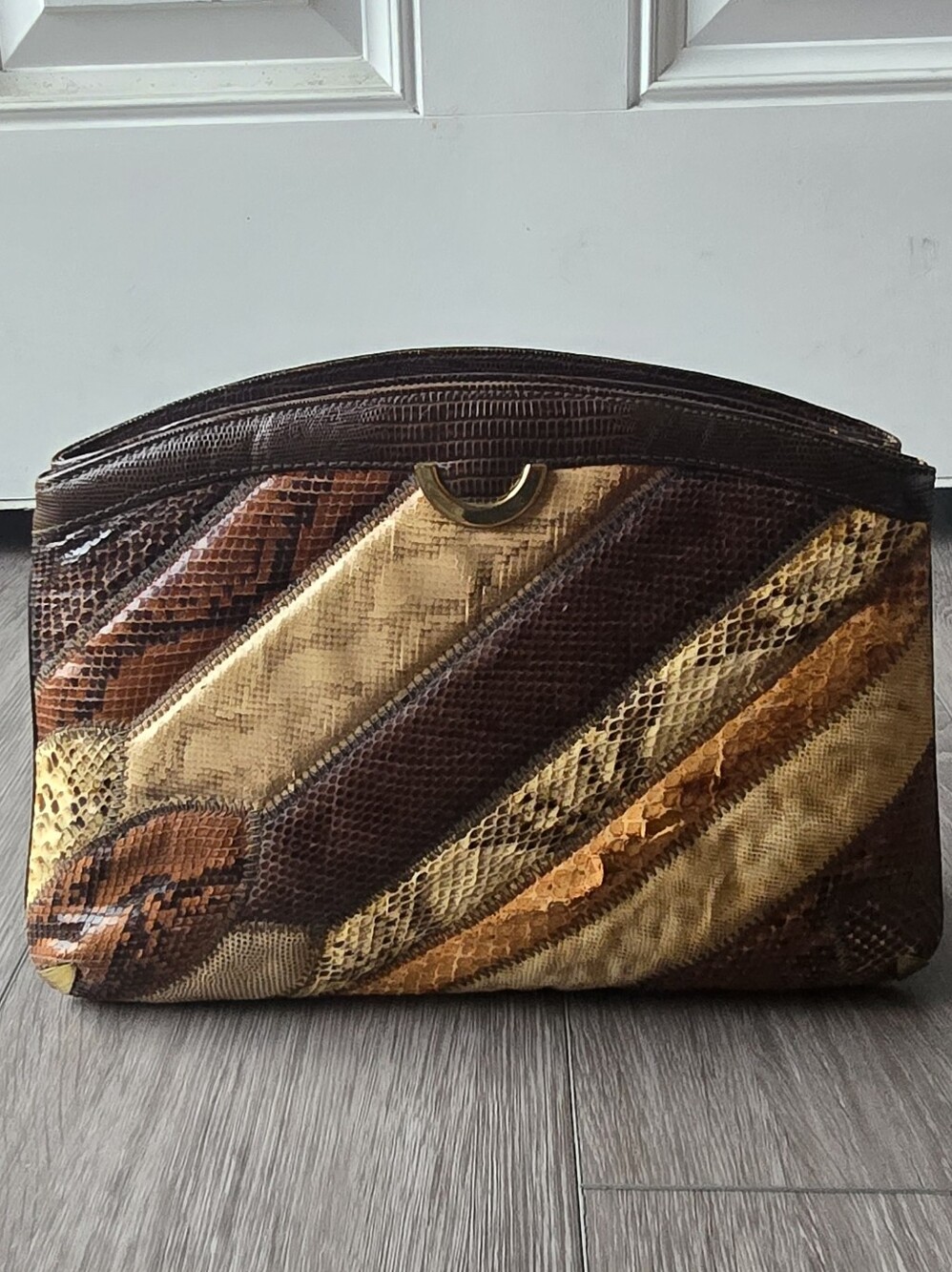 Vintage 70s Bags by Supreme Patchwork Python Snakeskin Lizard Clutch Bag Gold